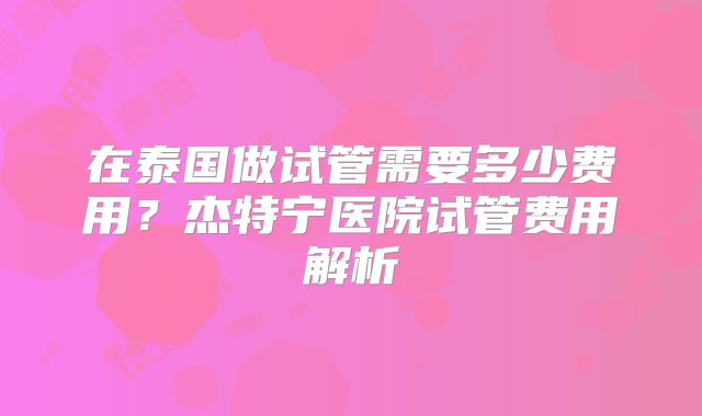 在泰国做试管需要多少费用？杰特宁医院试管费用解析