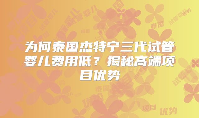 为何泰国杰特宁三代试管婴儿费用低?揭秘高端项目优势
