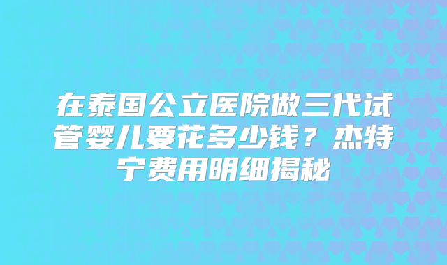 在泰国公立医院做三代试管婴儿要花多少钱？杰特宁费用明细揭秘