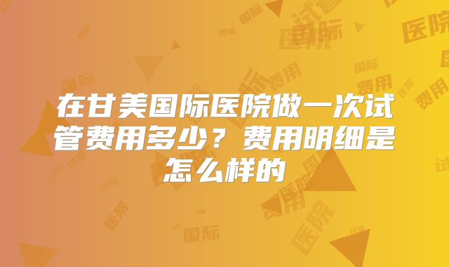 在甘美国际医院做一次试管费用多少?费用明细是怎么样的