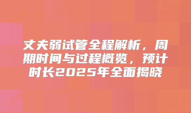 丈夫弱试管全程解析，周期时间与过程概览，预计时长2025年全面揭晓