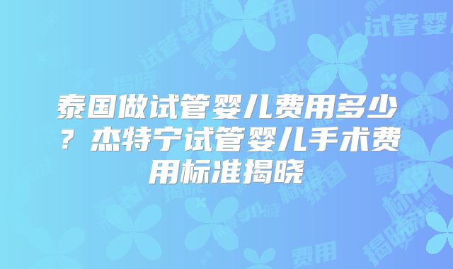 泰国做试管婴儿费用多少？杰特宁试管婴儿手术费用标准揭晓