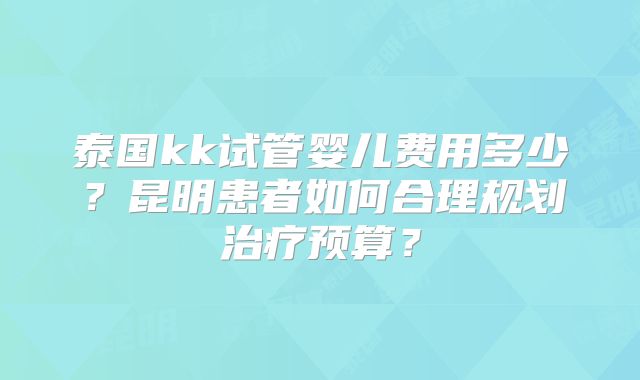 泰国kk试管婴儿费用多少？昆明患者如何合理规划治疗预算？