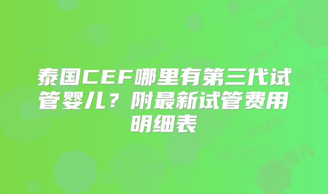 泰国CEF哪里有第三代试管婴儿?附最新试管费用明细表