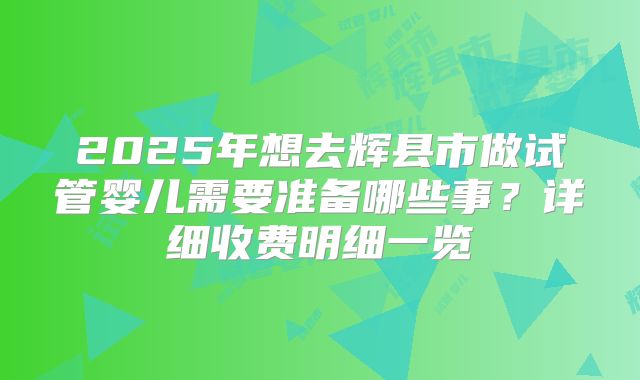 2025年想去辉县市做试管婴儿需要准备哪些事？详细收费明细一览