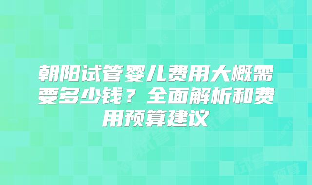 朝阳试管婴儿费用大概需要多少钱？全面解析和费用预算建议