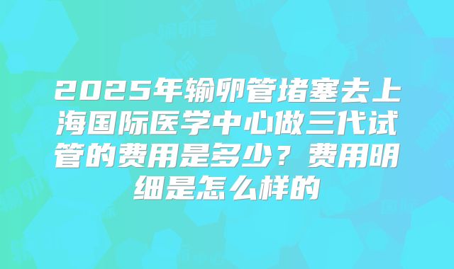 2025年输卵管堵塞去上海国际医学中心做三代试管的费用是多少？费用明细是怎么样的