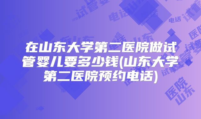 在山东大学第二医院做试管婴儿要多少钱(山东大学第二医院预约电话)