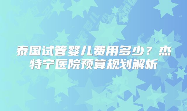 泰国试管婴儿费用多少?杰特宁医院预算规划解析