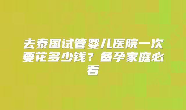 去泰国试管婴儿医院一次要花多少钱？备孕家庭必看
