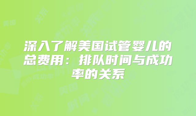 深入了解美国试管婴儿的总费用：排队时间与成功率的关系