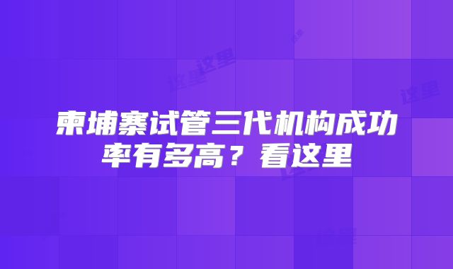 柬埔寨试管三代机构成功率有多高？看这里