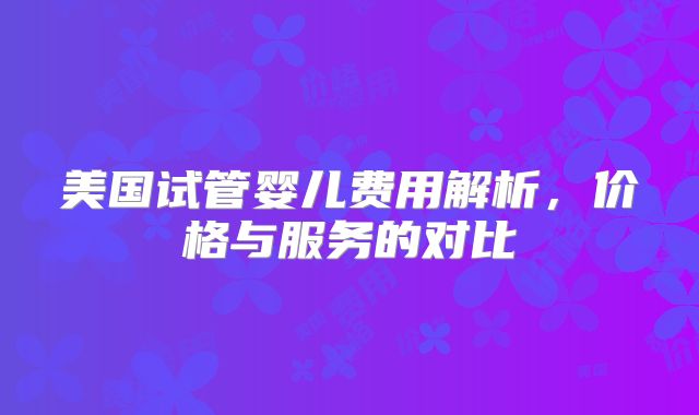 美国试管婴儿费用解析，价格与服务的对比