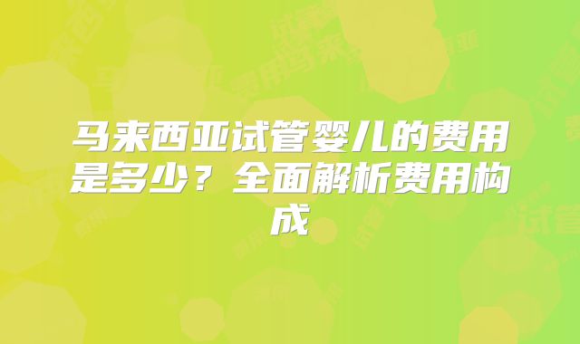 马来西亚试管婴儿的费用是多少？全面解析费用构成