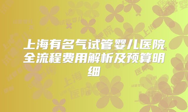 上海有名气试管婴儿医院全流程费用解析及预算明细