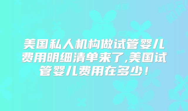 美国私人机构做试管婴儿费用明细清单来了,美国试管婴儿费用在多少!
