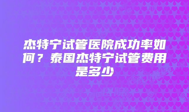 杰特宁试管医院成功率如何？泰国杰特宁试管费用是多少