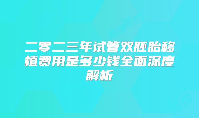 二零二三年试管双胚胎移植费用是多少钱全面深度解析