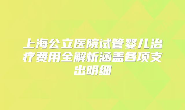 上海公立医院试管婴儿治疗费用全解析涵盖各项支出明细