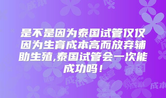 是不是因为泰国试管仅仅因为生育成本高而放弃辅助生殖,泰国试管会一次能成功吗！