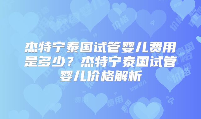 杰特宁泰国试管婴儿费用是多少？杰特宁泰国试管婴儿价格解析