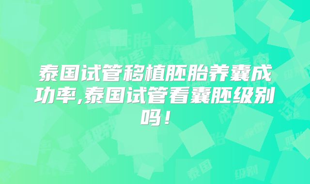 泰国试管移植胚胎养囊成功率,泰国试管看囊胚级别吗！