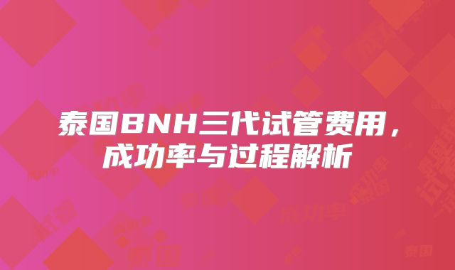泰国BNH三代试管费用，成功率与过程解析
