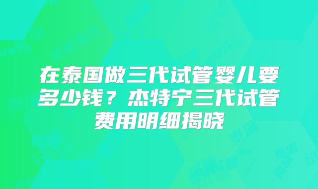 在泰国做三代试管婴儿要多少钱？杰特宁三代试管费用明细揭晓