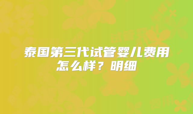 泰国第三代试管婴儿费用怎么样？明细