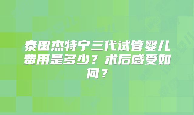 泰国杰特宁三代试管婴儿费用是多少？术后感受如何？
