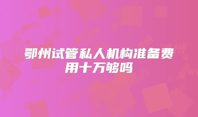 鄂州试管私人机构准备费用十万够吗