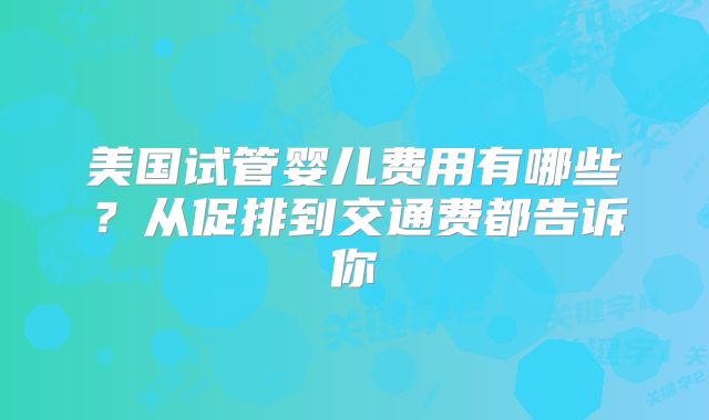 美国试管婴儿费用有哪些？从促排到交通费都告诉你