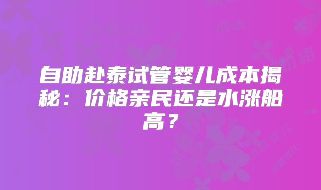 自助赴泰试管婴儿成本揭秘：价格亲民还是水涨船高？