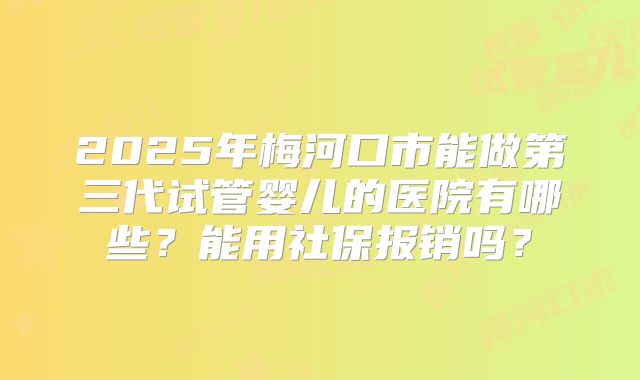 2025年梅河口市能做第三代试管婴儿的医院有哪些？能用社保报销吗？