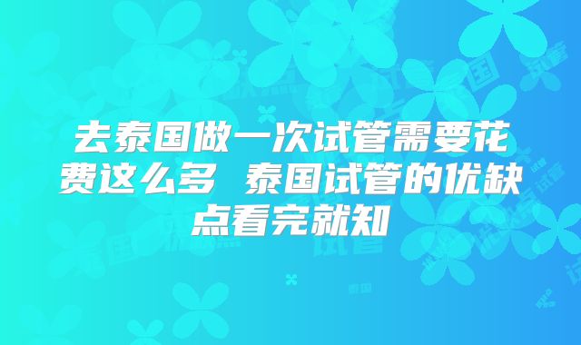 去泰国做一次试管需要花费这么多 泰国试管的优缺点看完就知