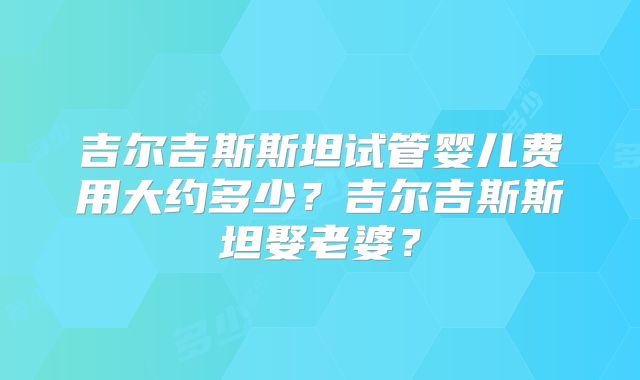 吉尔吉斯斯坦试管婴儿费用大约多少？吉尔吉斯斯坦娶老婆？