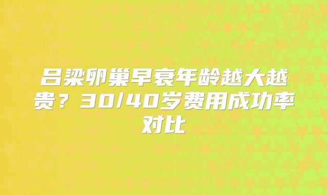 吕梁卵巢早衰年龄越大越贵？30/40岁费用成功率对比