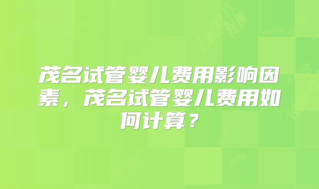 茂名试管婴儿费用影响因素，茂名试管婴儿费用如何计算？