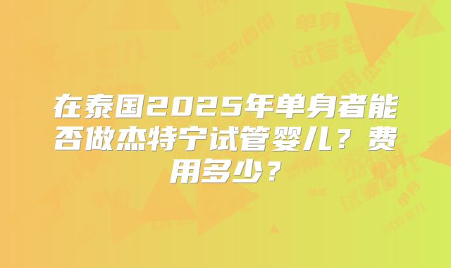 在泰国2025年单身者能否做杰特宁试管婴儿？费用多少？