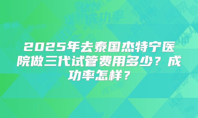 2025年去泰国杰特宁医院做三代试管费用多少？成功率怎样？