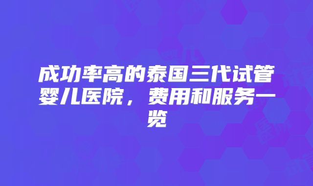 成功率高的泰国三代试管婴儿医院，费用和服务一览