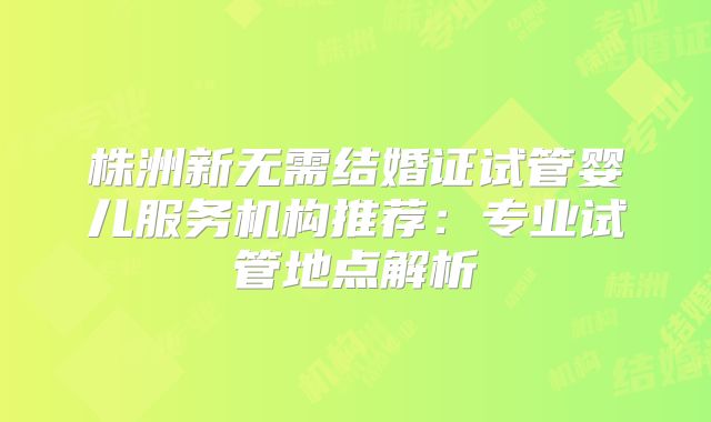 株洲新无需结婚证试管婴儿服务机构推荐：专业试管地点解析