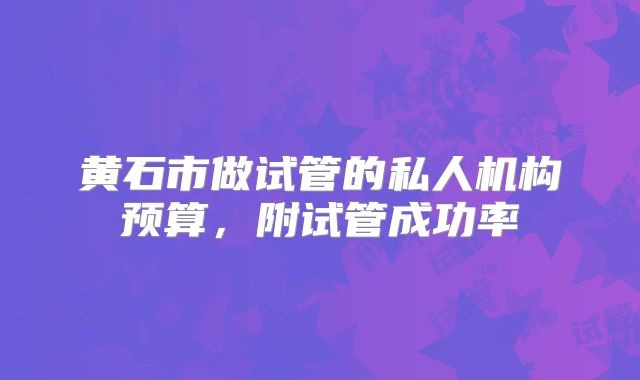 黄石市做试管的私人机构预算，附试管成功率