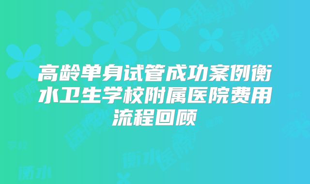 高龄单身试管成功案例衡水卫生学校附属医院费用流程回顾