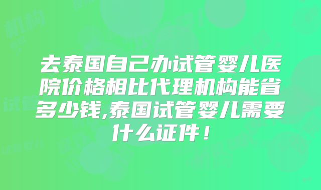 去泰国自己办试管婴儿医院价格相比代理机构能省多少钱,泰国试管婴儿需要什么证件！