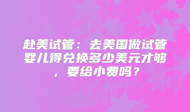 赴美试管：去美国做试管婴儿得兑换多少美元才够，要给小费吗？