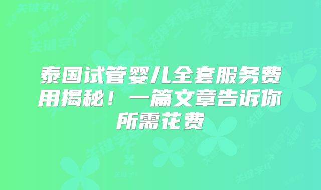 泰国试管婴儿全套服务费用揭秘！一篇文章告诉你所需花费