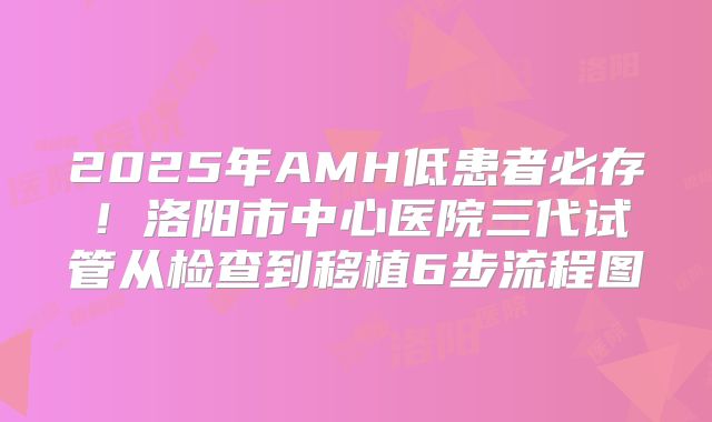 2025年AMH低患者必存！洛阳市中心医院三代试管从检查到移植6步流程图