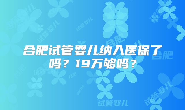 合肥试管婴儿纳入医保了吗？19万够吗？