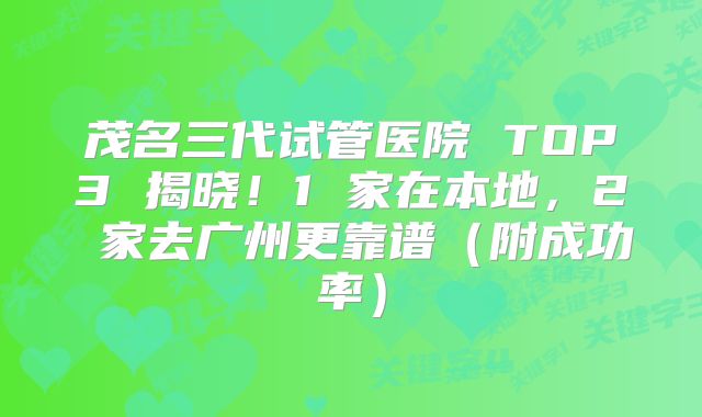茂名三代试管医院 TOP3 揭晓!1 家在本地,2 家去广州更靠谱(附成功率)